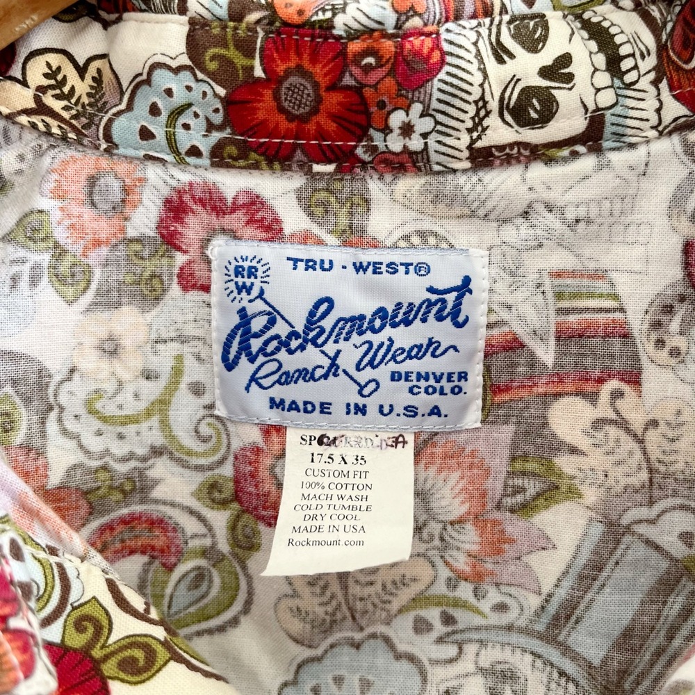 ROCKMOUNT Ranch Wear  Skulls‎ & Floral Print Western Shirt No Size Tag - Picture 8 of 8
